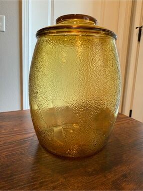 Vintage 1970s Bartlett-Collins Amber Glass Mushroom Cookie Jar Canister with Lid
